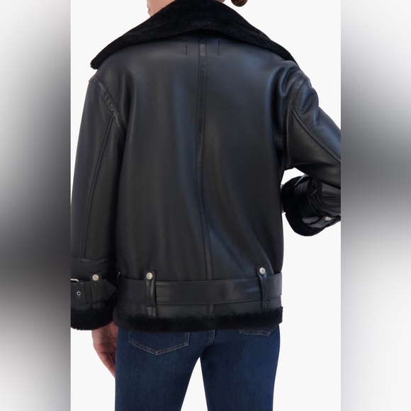 Rebecca Minkoff Faux Leather & Faux Shealing Moto Jacket/ Size Medium - Picture 2 of 7